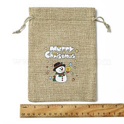 12Pcs 12 Styles Christmas Printed Burlap Packing Pouches Drawstring Bags&nbsp;ABAG-FS0001-03B