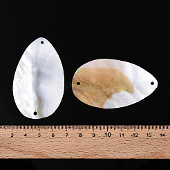 天然淡水シェルコネクタチャーム  ティアドロップリンク  貝殻色  63~63.5x38x2mm  穴：2mm&nbsp;SHEL-T020-38