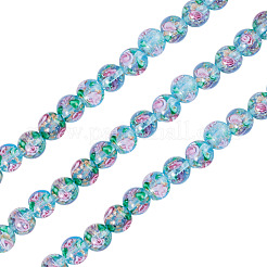 1連売りハンドメイドゴールドサンドランプワークビーズ連売り  花の丸  淡いターコイズ  10mm  穴：1mm  約40個/連  14.96''（38センチメートル）&nbsp;LAMP-TA0002-09G