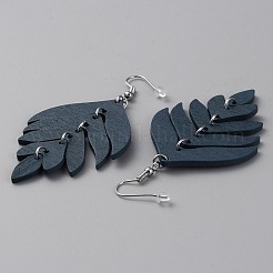 Wood Leaf Dangle Earrings&nbsp;EJEW-WH0010-25P-03