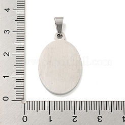 変色しない304ステンレススチールペンダント  聖ミカエルのチャーム付き楕円形  ステンレス鋼色  27x18x2mm  穴：6x3.5mm&nbsp;STAS-C102-09C-P