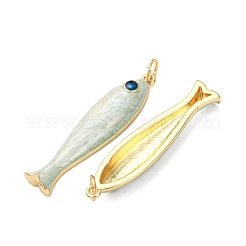 真鍮チャーム  魚  エナメル  18KGP本金メッキ  カドミウムフリー＆鉛フリー  ラックめっき  長持ちメッキ  丸カン付き  グリーン  34x8x4.5mm  穴：3.2mm&nbsp;KK-D019-29C-06G
