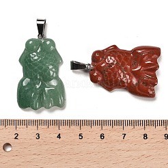 天然＆合成混合原石のペンダント  バチカンにプラチナメッキの鉄製金魚チャーム  35.5~37x22.5~24x6.5~8mm  穴：7x3.5mm&nbsp;G-M424-09P