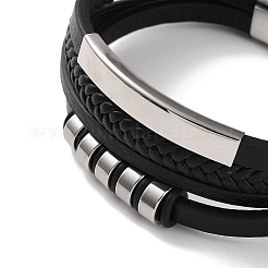 Men's Braided Black PU Leather Cord Multi-Strand Bracelets&nbsp;BJEW-K243-08P