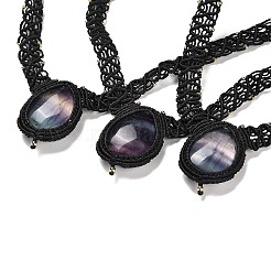 Natural Fluorite Teardrop Pendant Necklace&nbsp;NJEW-K258-01F