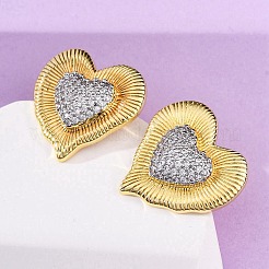 ハート真鍮マイクロパヴェクリアキュービックジルコニアスタッドピアス  長持ちメッキ  鉛フリー＆カドミウムフリー  18KGP本金メッキ  23.5x24mm&nbsp;EJEW-H158-02G