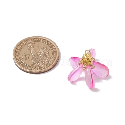 染色されたガラスのペンダント  花  真鍮のループと鉄の金具付き  フクシア  20.5x25.5x20.5mm  穴：4x3mm&nbsp;PALLOY-MZ00658-04