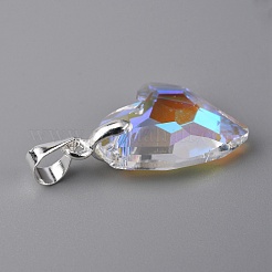 電気メッキガラスチャーム  銀メッキ亜鉛合金発見  ハート  シアン  17x12.5x5mm  穴：4.5x4mm&nbsp;FIND-TAC0009-67S-01
