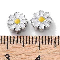 ラックメッキ真鍮ビーズ  エナメル  長持ちメッキ  鉛フリー＆カドミウムフリー  花  プラチナ  6.5x7x3mm  穴：1.2mm&nbsp;KK-Z039-09P
