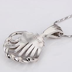 Real Platinum Plated Eco-Friendly Tin Alloy Czech Rhinestone Shell Pendant Necklaces&nbsp;NJEW-BB09775