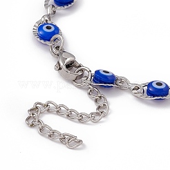 304 Stainless Steel Horse Eye Link Chain Bracelet with Resin Evil Eye Beaded for Women&nbsp;BJEW-F439-01P-02