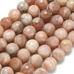 天然石サンストーンビーズ連売り  ファセット（128ファセット）  ラウンド  7.5~8.5mm  穴：0.8~1.2mm  約45~49個/連  14.57~15.20''（37~38.6センチメートル）&nbsp;G-B165-A01-8mm