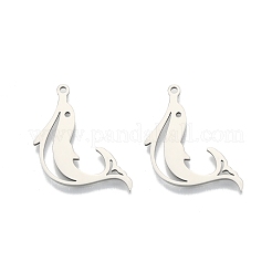 変色しない201ステンレススチールペンダント  イルカ  ステンレス鋼色  26.5x16.5x1.5mm  穴：1.6mm&nbsp;STAS-N098-103P