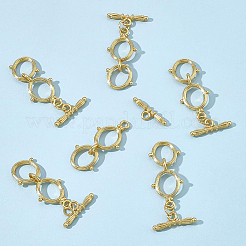 真鍮製マンテル  長持ちメッキ  ダブルリング＆バー  18KGP本金メッキ  29.5x12x1.7mm  穴：2mm  6セット/ボックス&nbsp;KK-BC0004-95