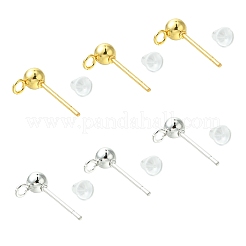 40個 2色 304ステンレススチールスタッドピアス金具  ループとプラスチック製のピアスキャッチ付き  ラウンド  ゴールデン＆シルバー  15x7x4mm  穴：1.7mm  ピン：0.8mm  20個/カラー&nbsp;STAS-FS0001-57