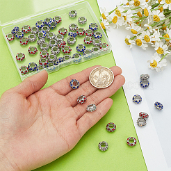 60個 3色合金ラインストーンヨーロピアンビーズ  大穴ビーズ  ロンデル  ミックスカラー  11x6mm  穴：5mm  20個/カラー&nbsp;CPDL-PH0001-11