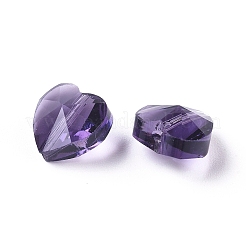 透明ガラスビーズ  多面カット  ハート  パープル  10x10x7mm  穴：1~1.2mm&nbsp;X-GLAA-K002-07A-05