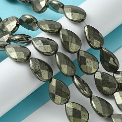天然石パイライトビーズ連売り  ファセットフラットティアドロップ  17.5~18x13~13.5x6mm  穴：1.2mm  約22個/連  15.08''（38.3センチメートル）&nbsp;G-D067-L04