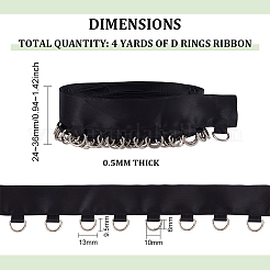 鉄のdリングリボン付きポリエステル  ウェビング衣類縫製アクセサリー  ブラック  24~36mm&nbsp;OCOR-WH0078-40A