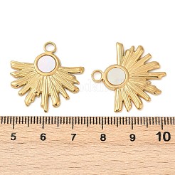 304ステンレススチール天然ホワイトシェルペンダント  花のチャーム  イオンプレーティング（ip）  18KGP本金メッキ  26x26x2mm  穴：3mm&nbsp;STAS-L288-09G-02