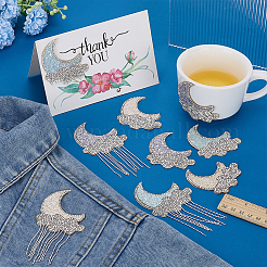 9個のグレイン＆ラインストーン刺繍自己接着糸アイロン接着/縫い付けパッチ  布のアップリケ  月と雲  ミックスカラー  61~102x58x2mm&nbsp;PATC-FG0003-57