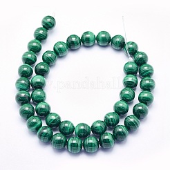 天然石マラカイトビーズ連売り  ラウンド  10mm  穴：1mm  約40個/連  15.3インチ（39cm）&nbsp;G-O166-06-10mm