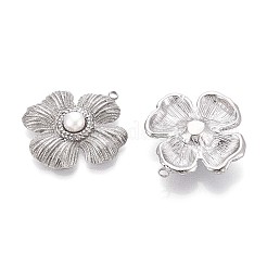 304ステンレスペンダント  ABSの模造パールと  花のチャーム  ステンレス鋼色  30.5x28.5x6.5mm  穴：2mm&nbsp;STAS-N109-165P