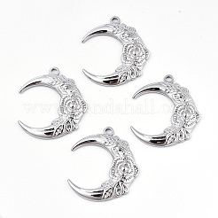 変色しない201ステンレススチールペンダント  花の月  ステンレス鋼色  30x26.5x3mm  穴：2mm&nbsp;X-STAS-N098-066P
