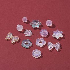 透明なアクリルビーズ  グリッターパウダー  花と蝶結びと雪の結晶と丸と星  ミックスカラー  8~15x7~18x2.5~10mm  穴：1.2~2mm  159個/箱&nbsp;OACR-FS0001-12