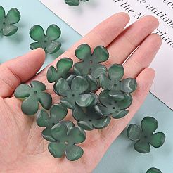 つや消しアクリルビーズキャップ  4花びら  花  濃い緑  27x27x11mm  穴：1.8mm  約276個/500g&nbsp;MACR-S371-06A-735