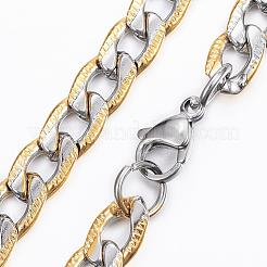 304ステンレススチールジュエリーセット  テクスチャ加工されたカーブチェーンのブレスレット＆ネックレス  カニカン付き  ゴールデン·ステンレス鋼色  23.62インチ（60cm）  8-1/4インチ（210mm）&nbsp;SJEW-H067-16GP