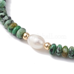 Natural African Jade Rondelle & Pearl Beaded Stretch Bracelets&nbsp;BJEW-JB09918-03
