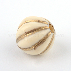 カボチャメッキアクリルビーズ  ゴールドライン入り  ベージュ  7.5x8mm  穴：1.5mm  約1950個/500g&nbsp;PACR-Q102-200A