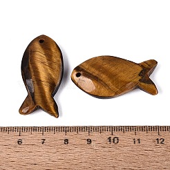 天然石タイガーアイペンダント  魚のチャーム  37.5~39.5x18~19.5x6~8.5mm  穴：1.6~2mm&nbsp;G-G275-01C