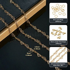304ステンレススチールチェーンネックレスのDIYキット  18KGP本金メッキ  6x4.5x0.5mm  2 M&nbsp;DIY-TA0012-14