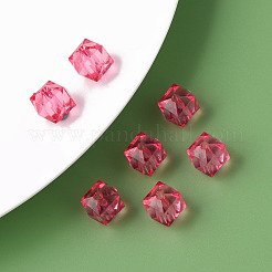透明なアクリルビーズ  多面カット  キューブ  ショッキングピンク  10x11x11mm  穴：2mm  約670個/500g&nbsp;MACR-S373-132-B04