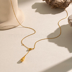 304 Stainless Steel Teardrop Pendant Lariat Necklaces for Women&nbsp;IX0510-1