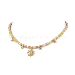 Brass Pave Clear Cubic Zirconia Sun Pendant Glass Beades Necklaces&nbsp;NJEW-JN06538