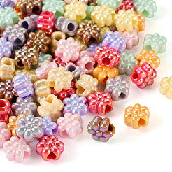 90個9色不透明アクリルヨーロピアンビーズ  大穴ビーズ  花  ミックスカラー  10.5~11x12x7.5~8mm  穴：3.5~4mm  10個/カラー&nbsp;SACR-TA0001-30
