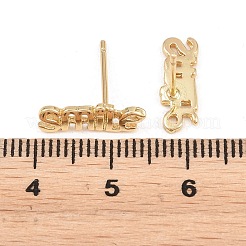 真鍮製スタンドピアス  言葉  カドミウムフリー＆鉛フリー  長持ちメッキ  ラックめっき  18KGP本金メッキ  5x10.5~15mm&nbsp;EJEW-P346-02-G