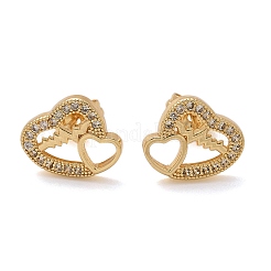 Valentine's Day Heart Brass Micro Pave Clear Cubic Zirconia Stud Earrings&nbsp;EJEW-D305-22G-02