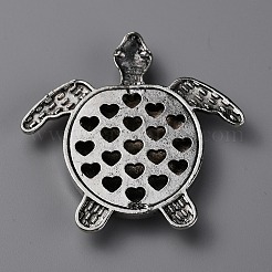 合金エナメルカボション  ラインストーン付き  カメ  アンティークシルバー  クリスタル  48.5x47.5x6mm&nbsp;LS-ENAM-WH0057-25B