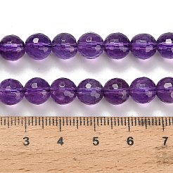 天然石アメジストビーズ連売り  ラウンド  多面カット  グレードAAA+  7.5~8.5mm  穴：0.8mm  約47~50個/連  14.88''~15.35''（37.8~39センチメートル）&nbsp;G-H329-D01-8mm-B