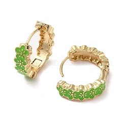 花柄のゴールド真鍮製フープピアス  エナメル  グリーン  19x6mm&nbsp;EJEW-L268-015G-02