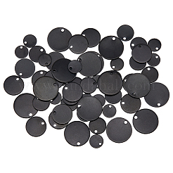 60個3スタイル304ステンレススチールペンダント  空白のスタンピングタグ  フラットラウンド  電気泳動黒  8~15x1mm  穴：1.2~1.5mm  15個/スタイル&nbsp;FIND-FH0006-10