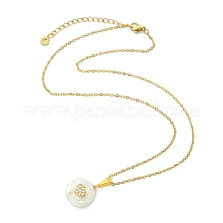 Natural Keshi Pearl Coin with Heart Pendant 304 Stainless Steel Cable Chain Necklaces for Women&nbsp;NJEW-JN06117