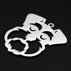 変色しない201ステンレススチールペンダント  レーザー切断  犬の頭  ステンレス鋼色  32x30x1mm  穴：1.6mm&nbsp;STAS-R111-JA676