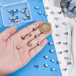 304ステンレススチールヨーロピアンビーズ50個  大穴ビーズ  キューブ  ステンレス鋼色  5x5x5mm  穴：4x4mm&nbsp;FIND-UN0061-09