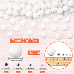 ポリエステルポンポンボール150個  黒と白の動く目カボション50個付き。DIYスクラップブッキングクラフトおもちゃアクセサリー。  ホワイト  25mm&nbsp;DIY-SC0031-33F