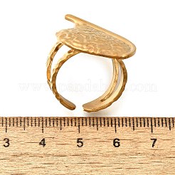 女性用304ステンレススチールオープンカフリング  18KGP本金メッキ  葉  31x22mm  内径: 調節可能&nbsp;RJEW-A053-06G-06